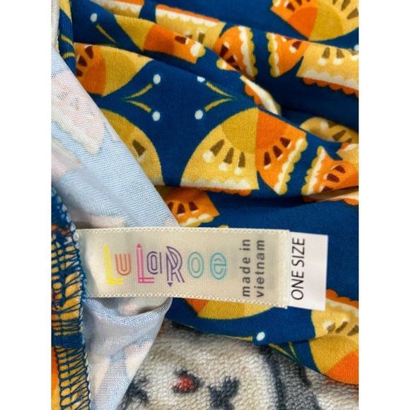 LuLaRoe Leggings OS One Size Navy Blue Orange Yellow Butterfly Watermelon - Picture 5 of 6